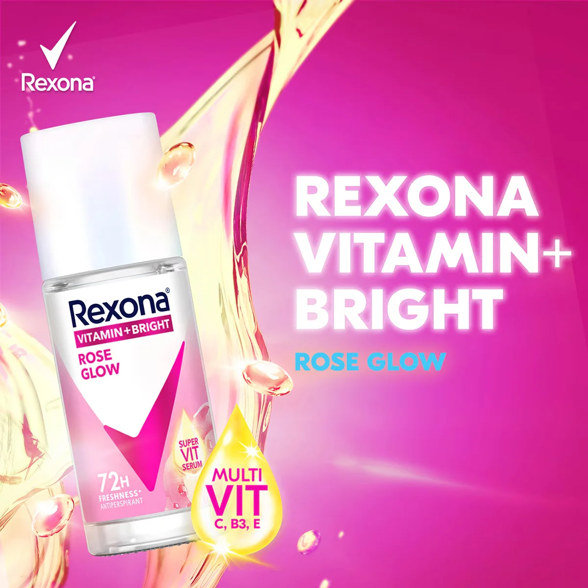 Rexona Vitamin + Bright Women Roll On Deodorant Rose Glow 45 ml