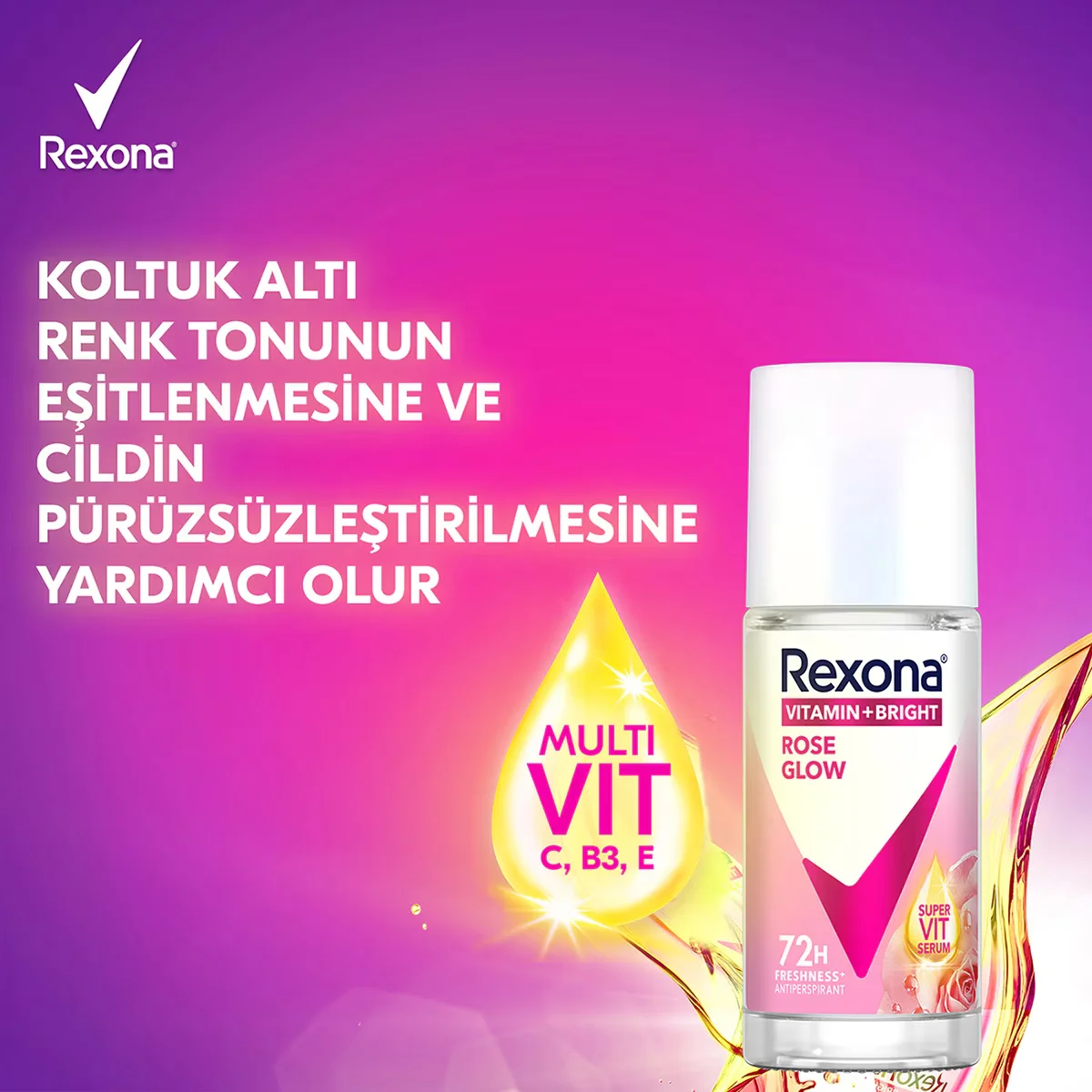 Rexona Vitamin + Bright Women Roll On Deodorant Rose Glow 45 ml
