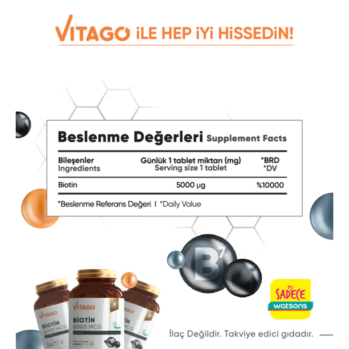 Vitago Biotin 5000 mcg Tablet Supplementary Food 60's