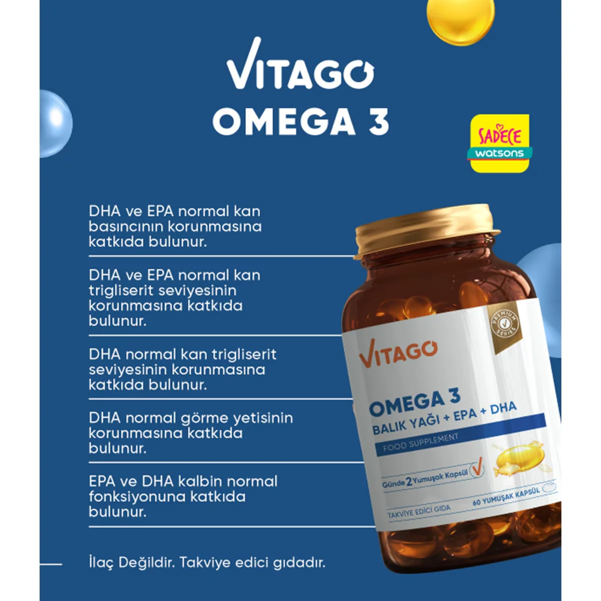 زيت السمك أوميغا 3 EPA DHA من فيتاجو 60 كبسولة Vitago