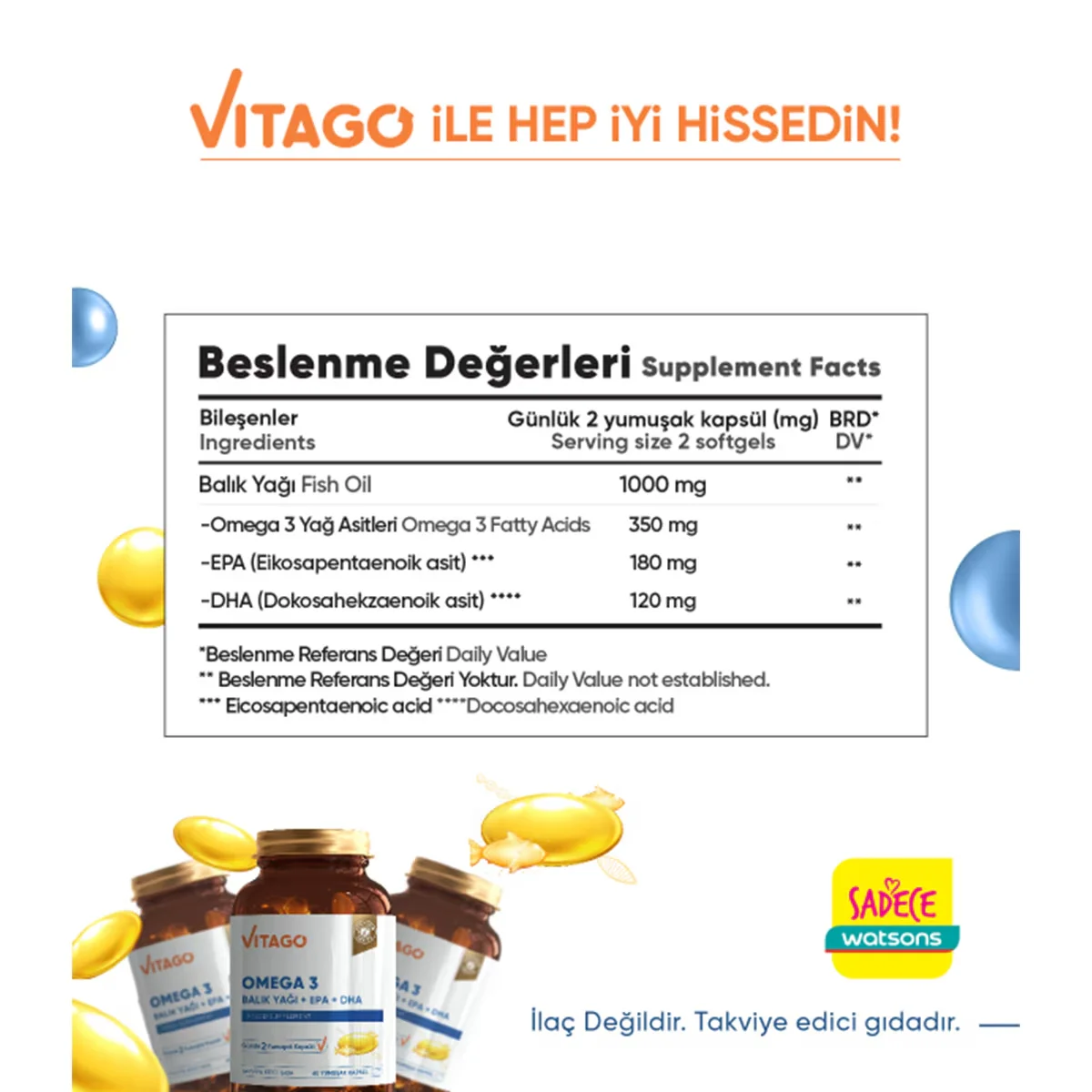 زيت السمك أوميغا 3 EPA DHA من فيتاجو 60 كبسولة Vitago