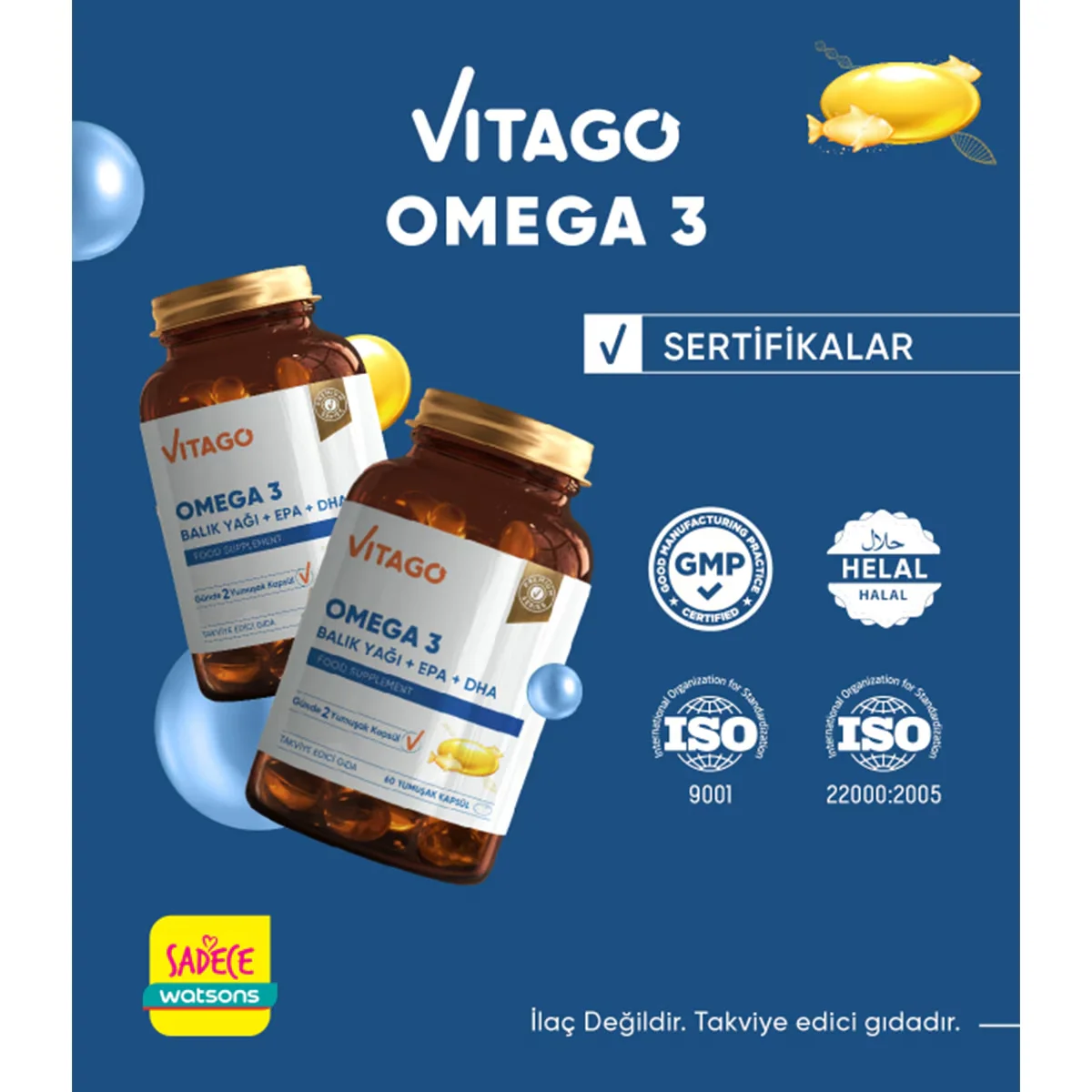 زيت السمك أوميغا 3 EPA DHA من فيتاجو 60 كبسولة Vitago