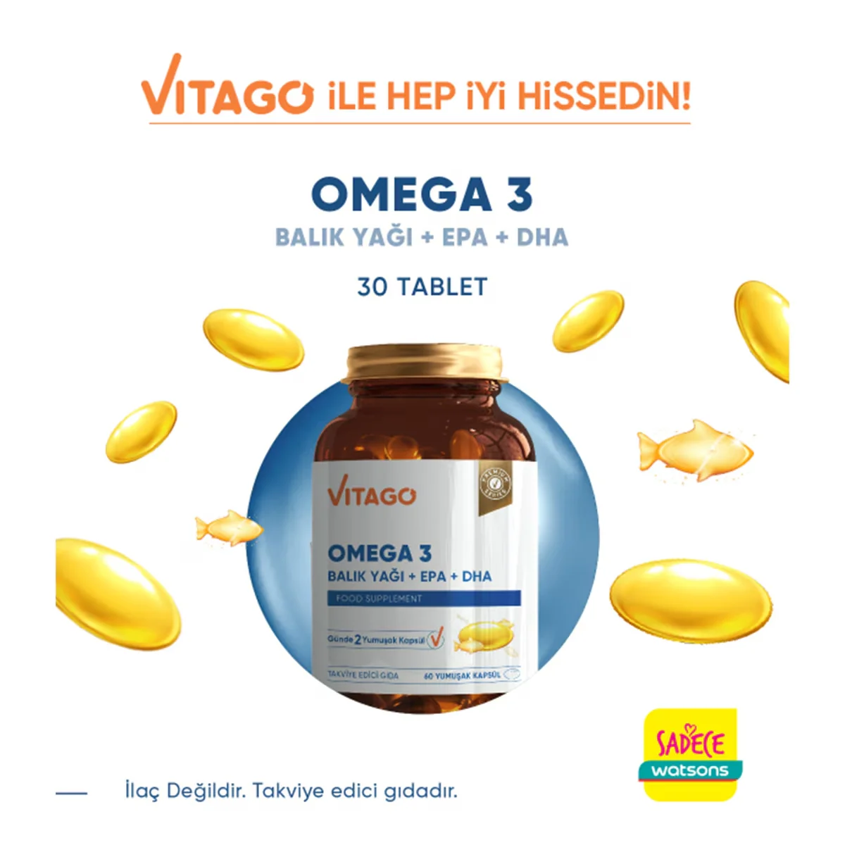Vitago Omega 3 Fish Oil EPA DHA Softgels - 60 Count