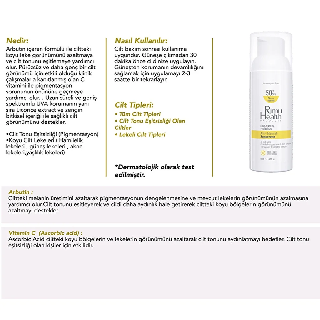 Rimu Health Anti-Akne Aufhellende Sonnencreme SPF 50+ 50ml