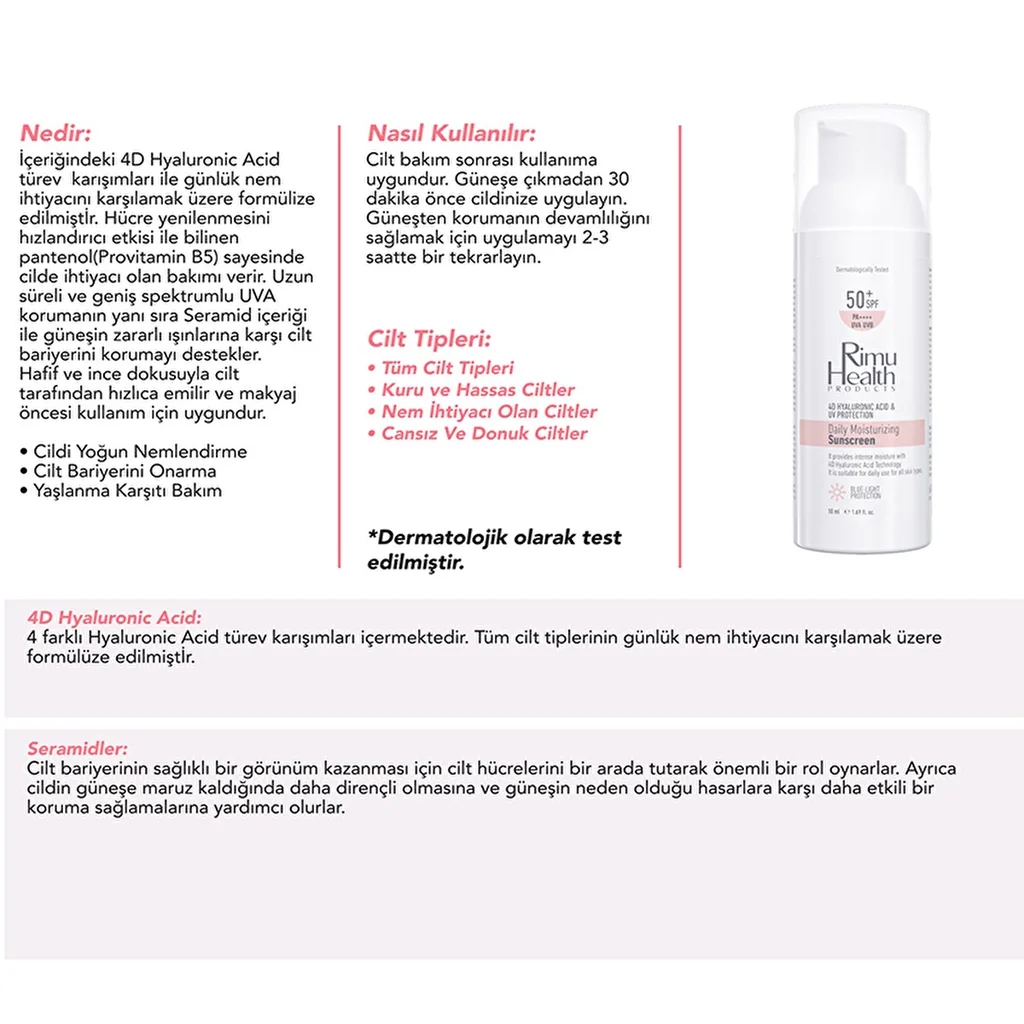 Rimu Health Intensive Moisturizing Daily Spf50+ Sun Cream 50 ml