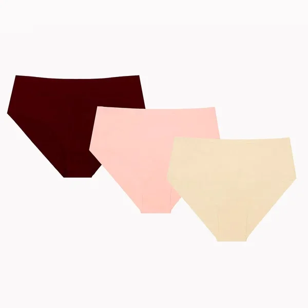 NBB 3-Pack Laser Cut Panties l Skin & Claret Red & Dusty Rose