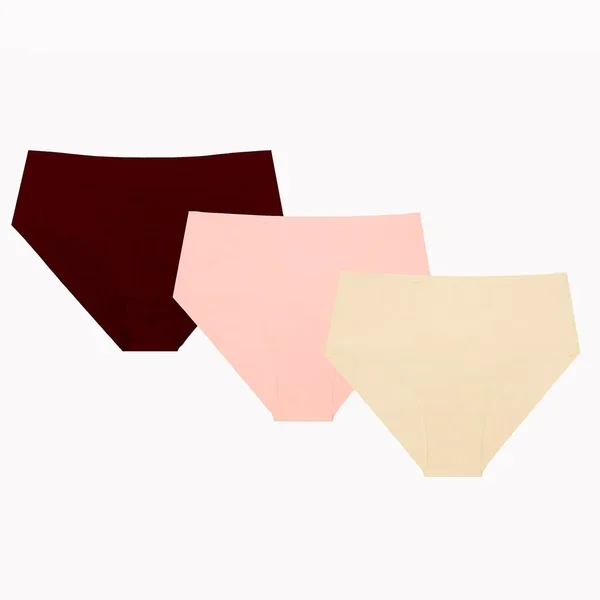 NBB 3-Pack Laser Cut Panties S Skin & Claret Red & Dusty Rose