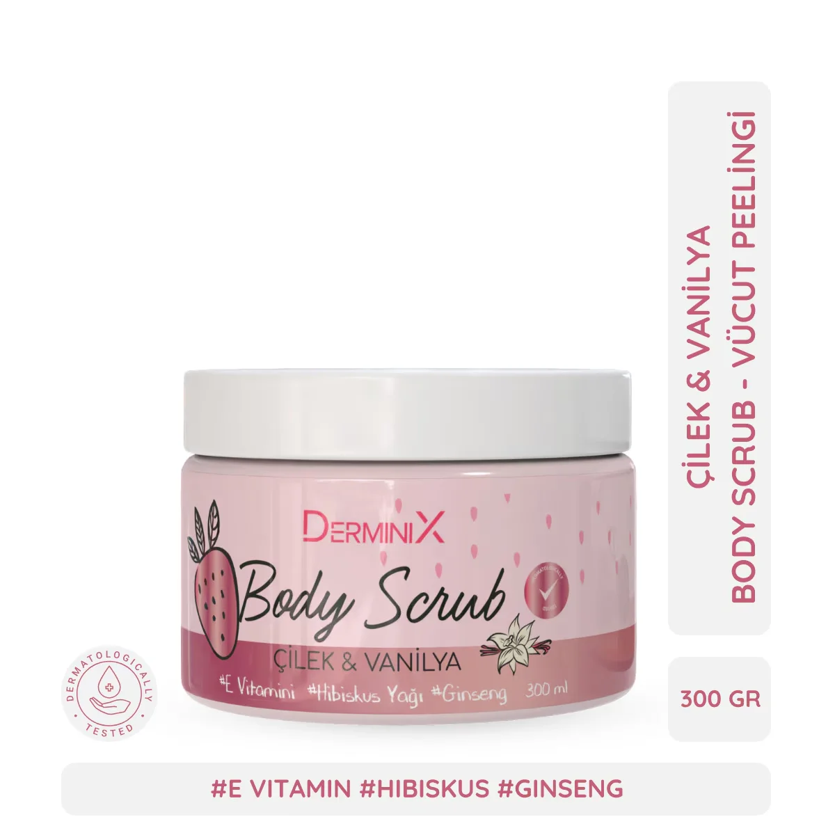 Derminix مقشر الجسم ديرمينيكس برائحة الفراولة والفانيليا 300 مل تقشير متوهج