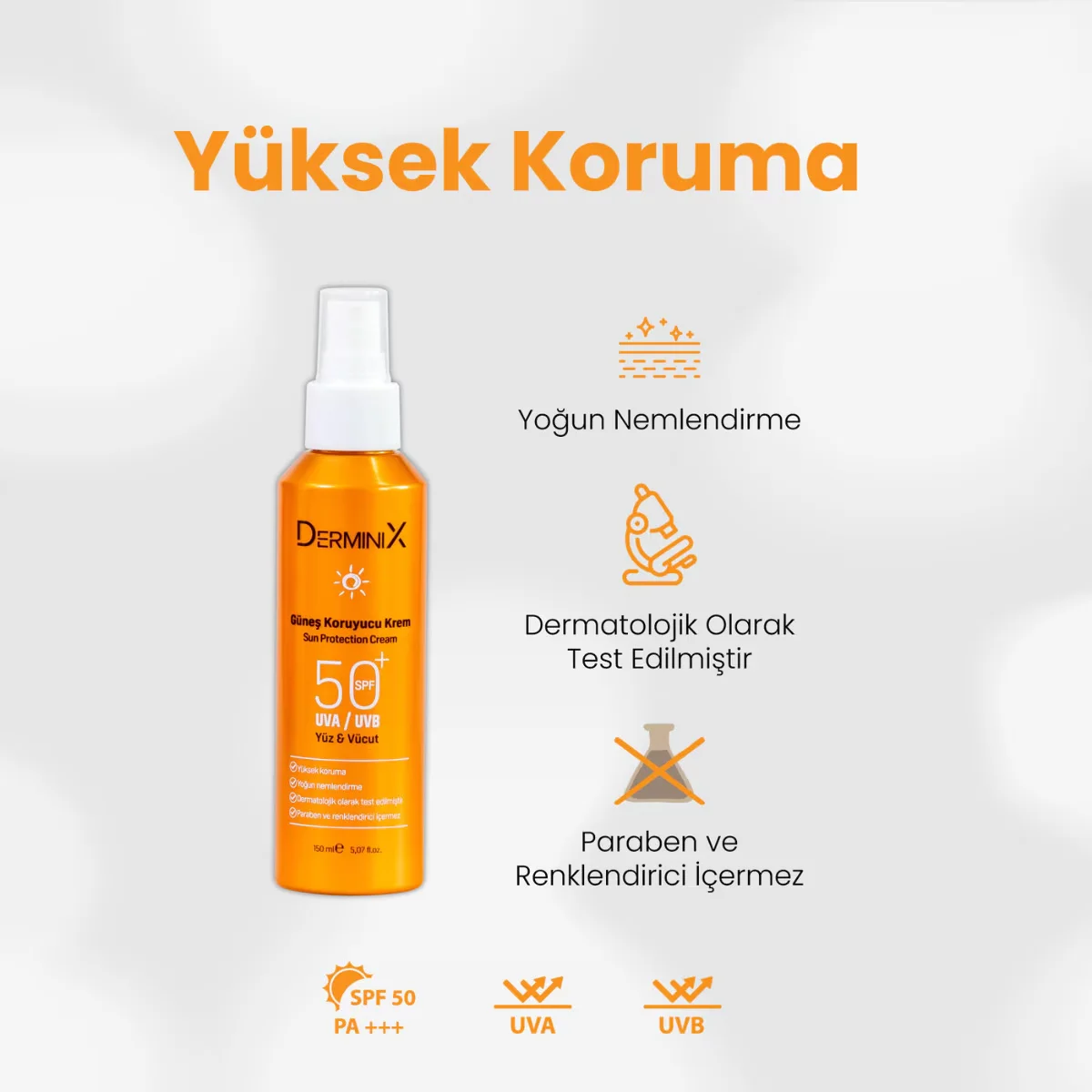 Derminix كريم رذاذ واقي من الشمس للوجه والجسم من ديرمينيكس بعامل حماية من الشمس 50+، 150 مل