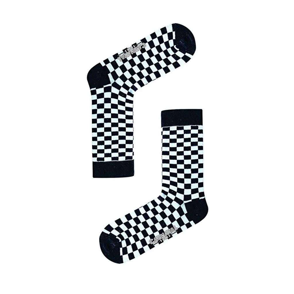 Carnaval Black &amp; White Checkerboard Socks - Cotton Blend