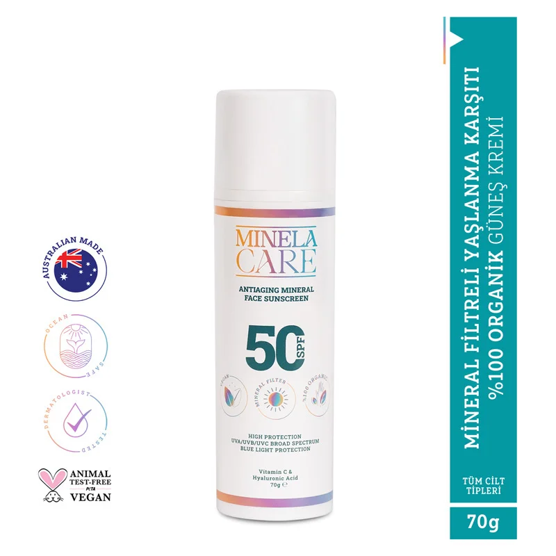 Minela Care Anti-aging Organic Mineral Filter Face Sun Cream Spf50+ 70 gr