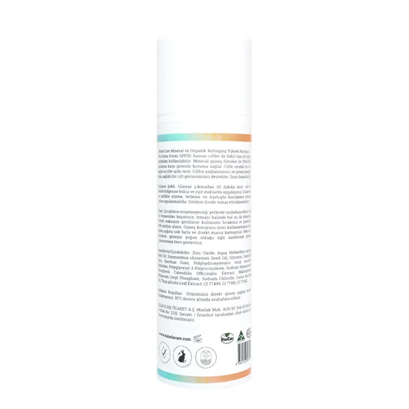 Minela Care Anti-aging Organic Mineral Filter Face Sun Cream Spf50+ 70 gr