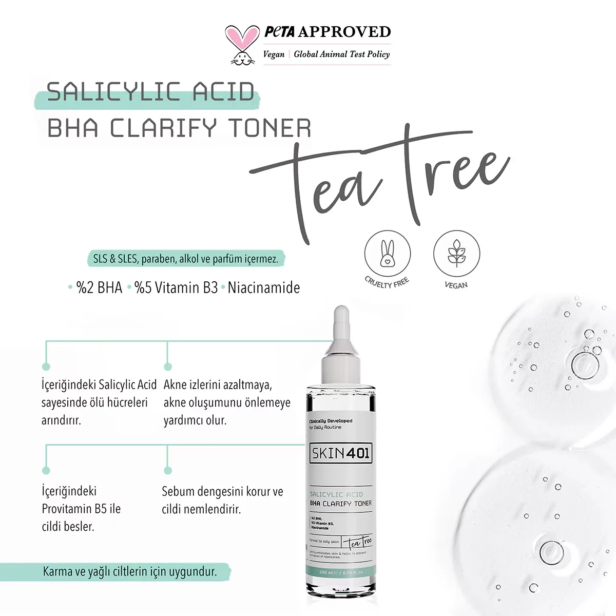 Skin401 Salicylsäure BHA Klärendes Gesichtswasser - 200ml