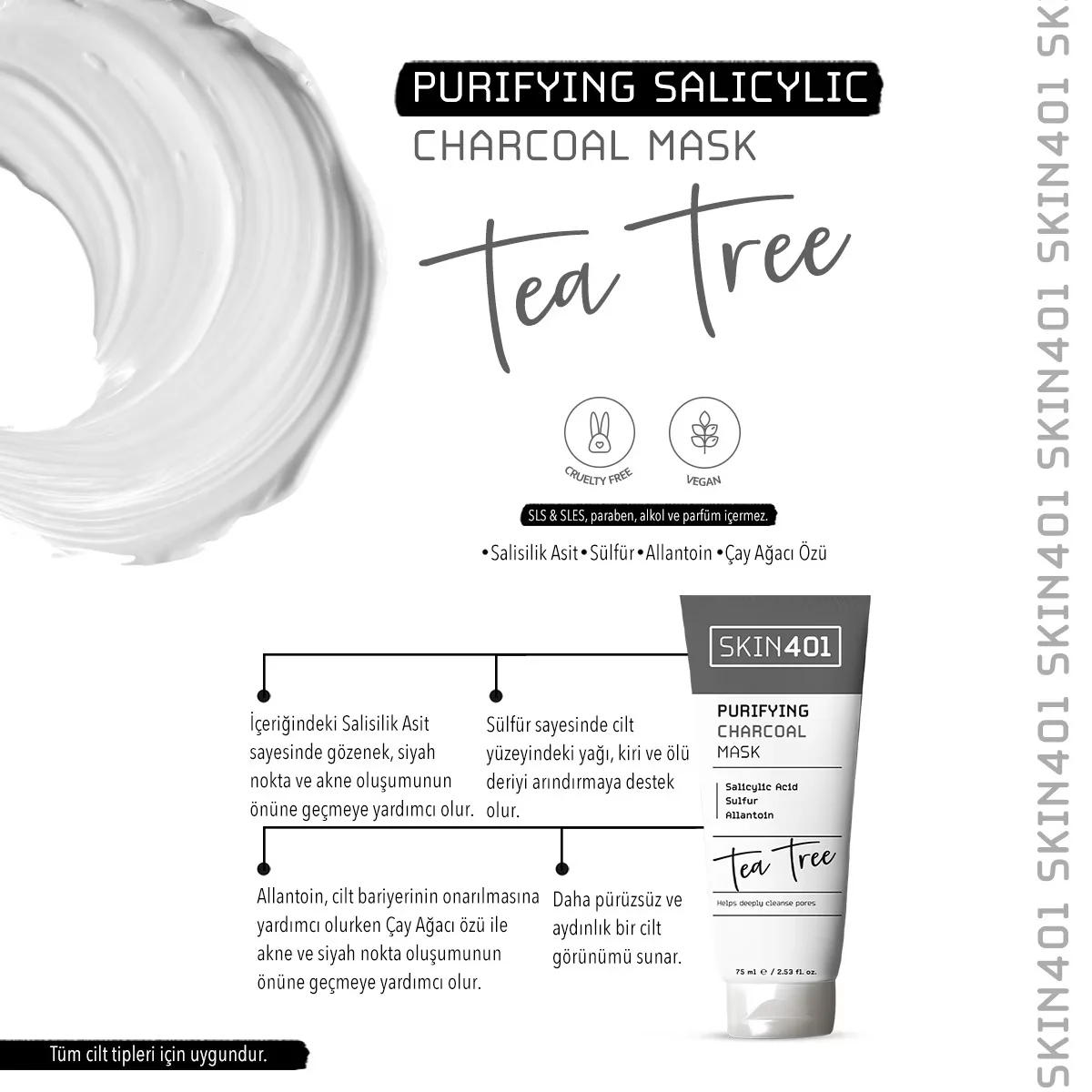 Skin401 Reinigende Aktivkohle-Gesichtsmaske - 75ml