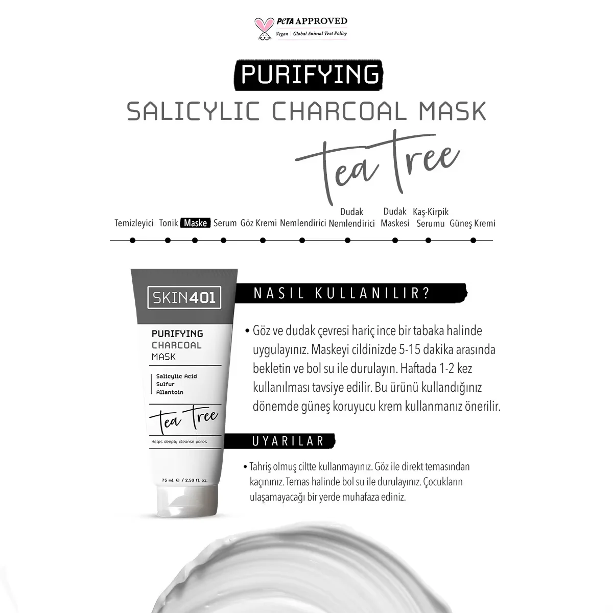 Skin401 Reinigende Aktivkohle-Gesichtsmaske - 75ml
