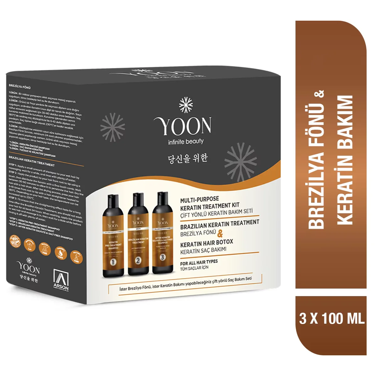 Yoon Brazilian Blow Dry Hair Straightening &amp; Keratin Botox Strengthening And Nourishing Home Keratin Care Set (3 x 100 ml)