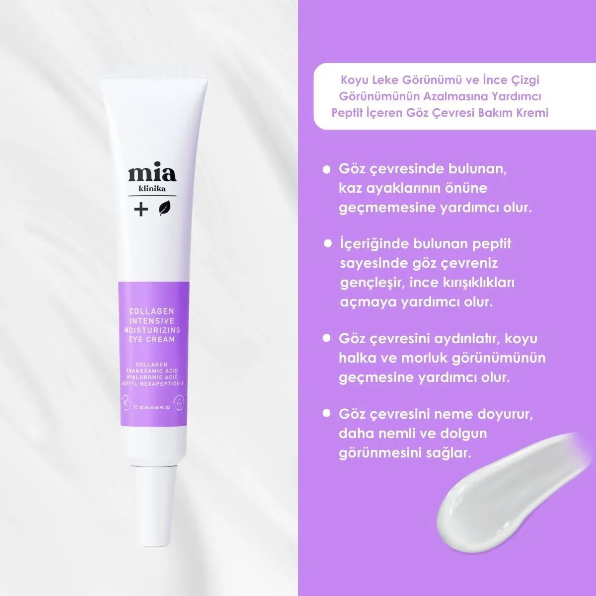 Mia Klinika Kollagen Augencreme - Anti-Aging &amp; Linderung von dunklen Augenringen