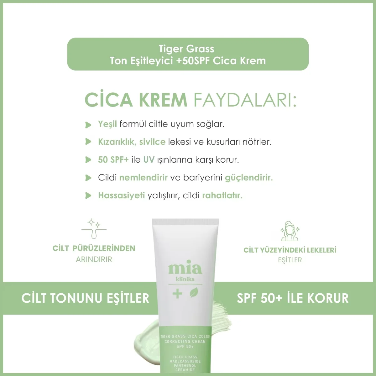 Mia Clinica Cica Cream SPF50 Sun Protection - 30 ml