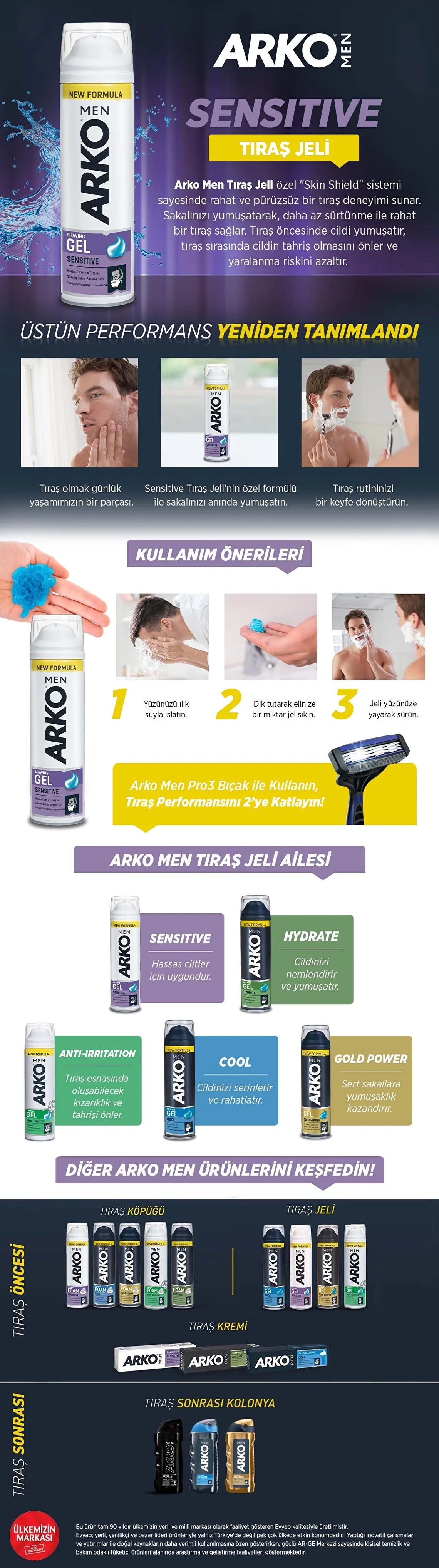 Arko Men Sensitive Rasiergel - Aloe Vera &amp; Lavendel 200ml