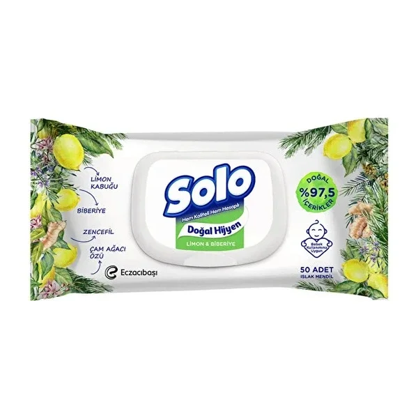 Салфетки влажные Solo Natural Hygiene с лимоном и розмарином 50 шт