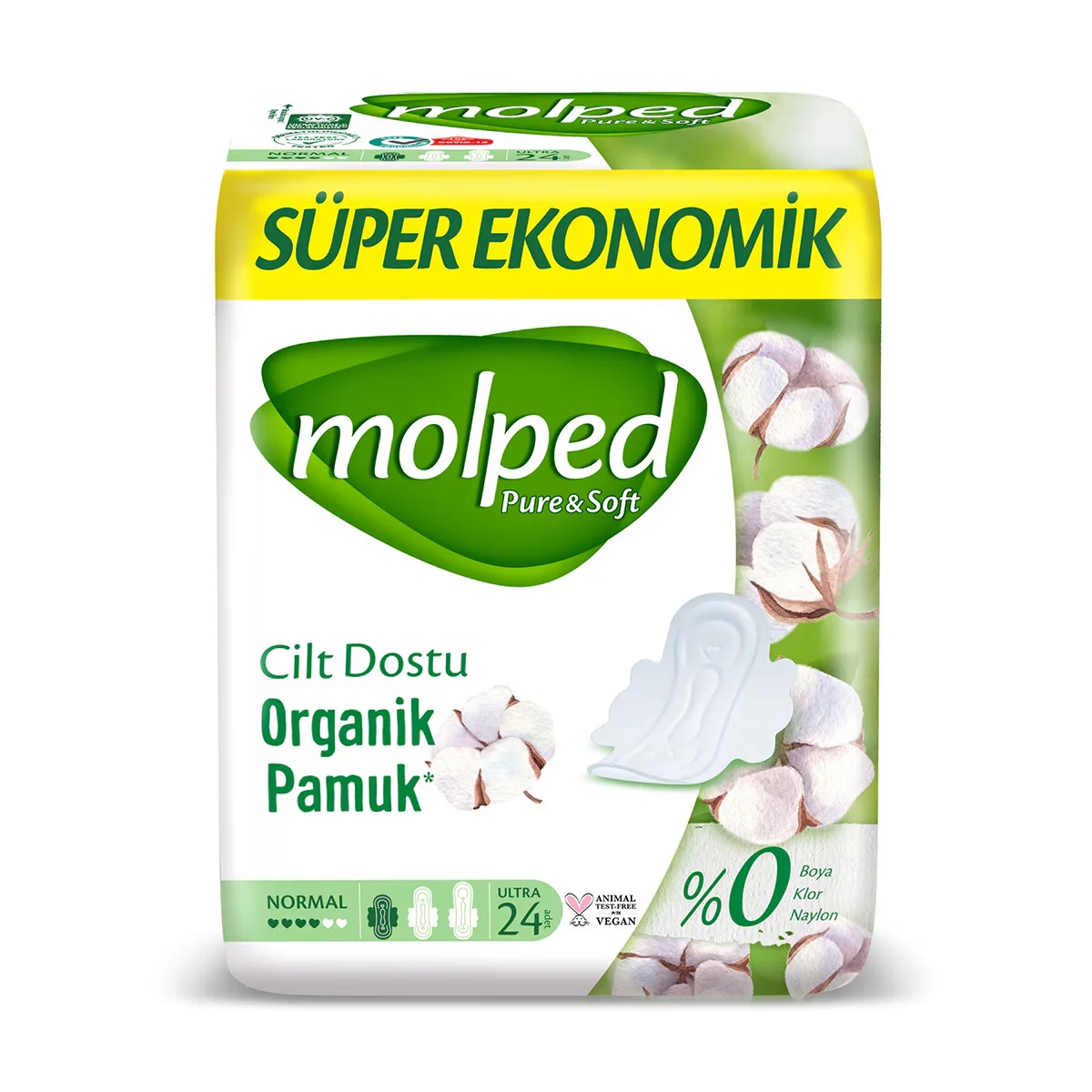 Molped Pure &amp; Soft Bio-Baumwollbinden - 24 umweltfreundliche Stück