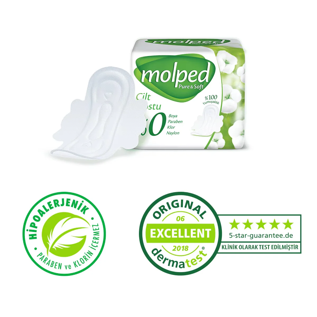 Molped Pure &amp; Soft Bio-Baumwoll-Nachtbinden - 16 Stück