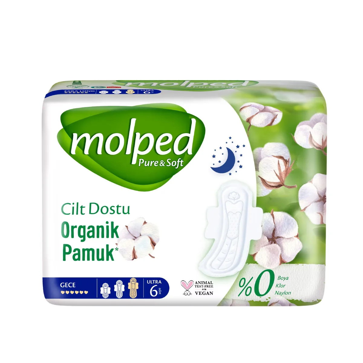 Molped Pure&amp;Soft Extra Lang Nachtbinden 6er-Pack