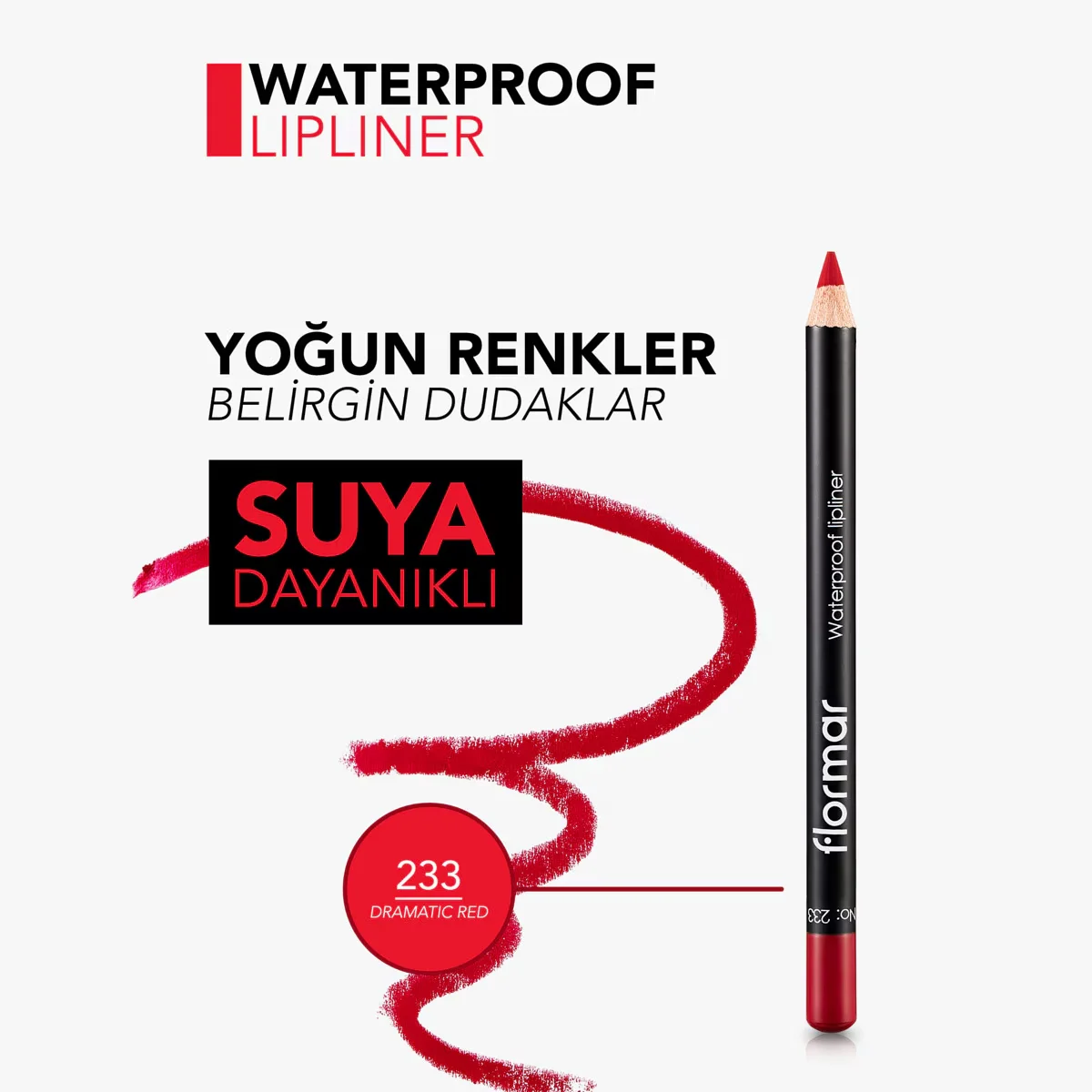 Flormar Wasserfester Mattschimmer Lippenstiftstift 233 Dramatic Red