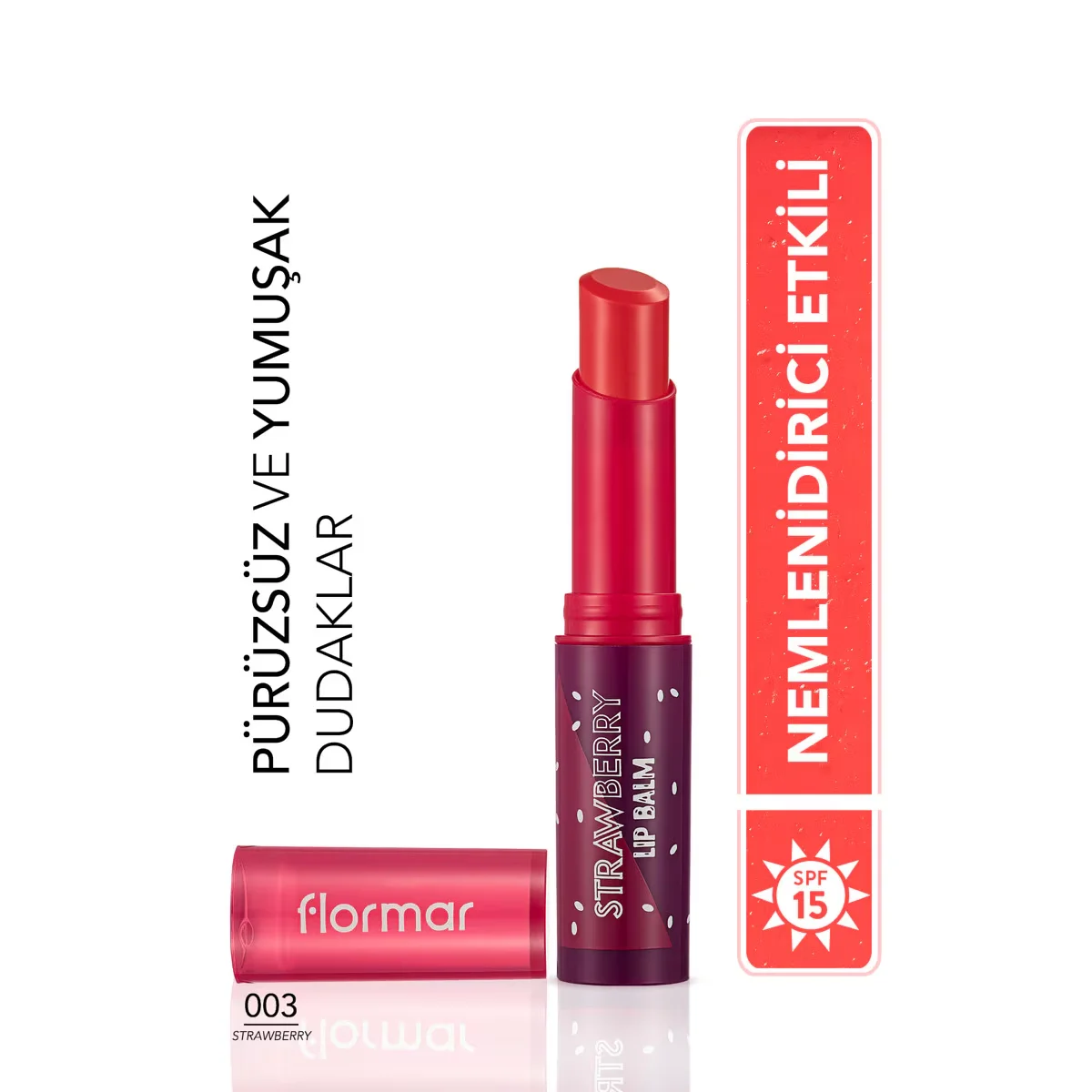Flormar Erdbeer Lippenbalsam - Tönende Feuchtigkeitspflege &amp; SPF 15