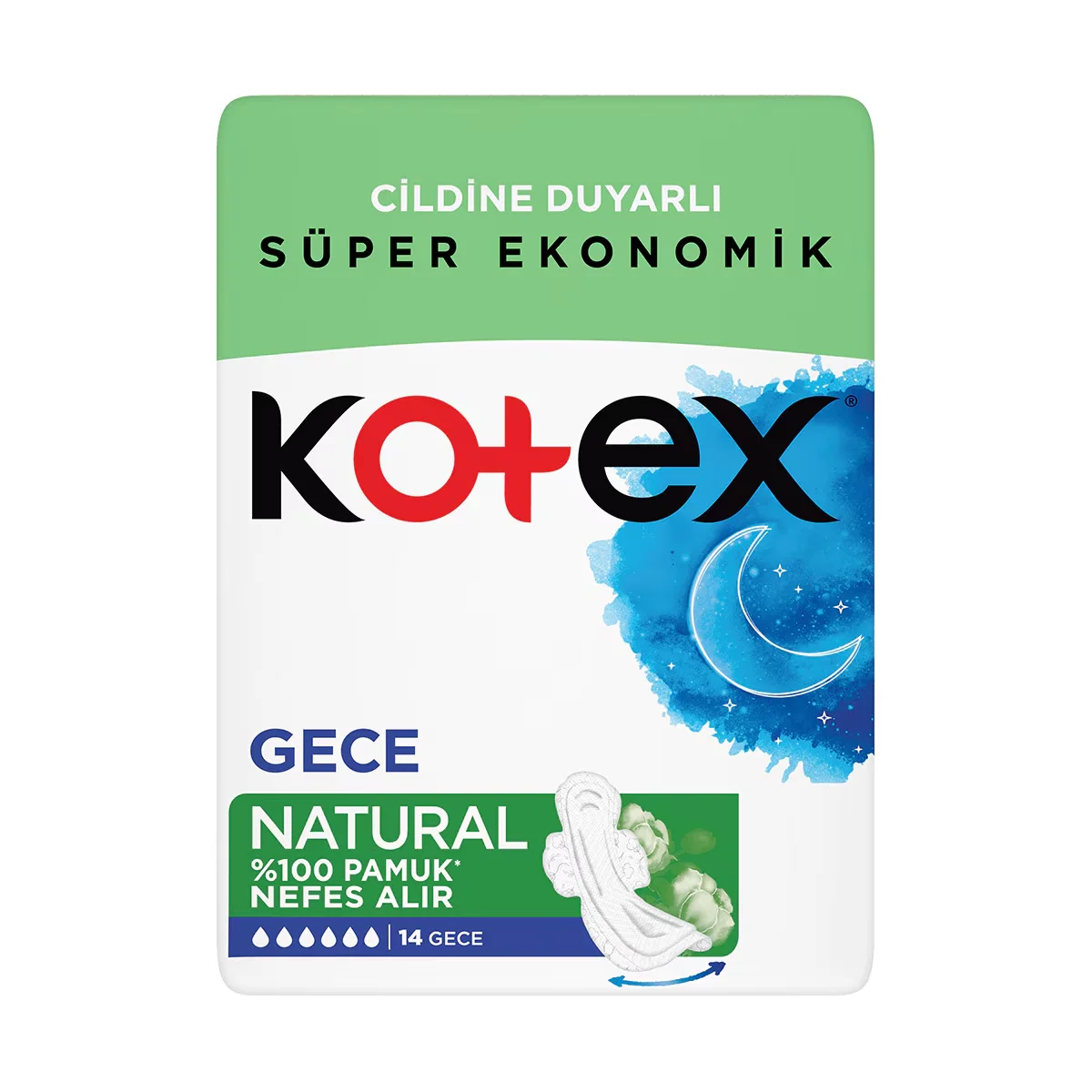 Kotex فوط كوتكس الليلية الصحية الطبيعية، 14 قطعة
