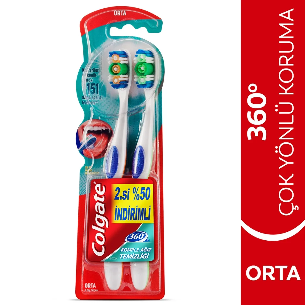 Colgate فرشاة أسنان كولجيت 360 لتنظيف الفم بالكامل 1+1 متوسطة