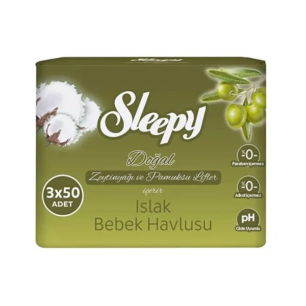Sleepy Olive Oil Baby Wet Towels - Hypoallergenic & Soft 3x50