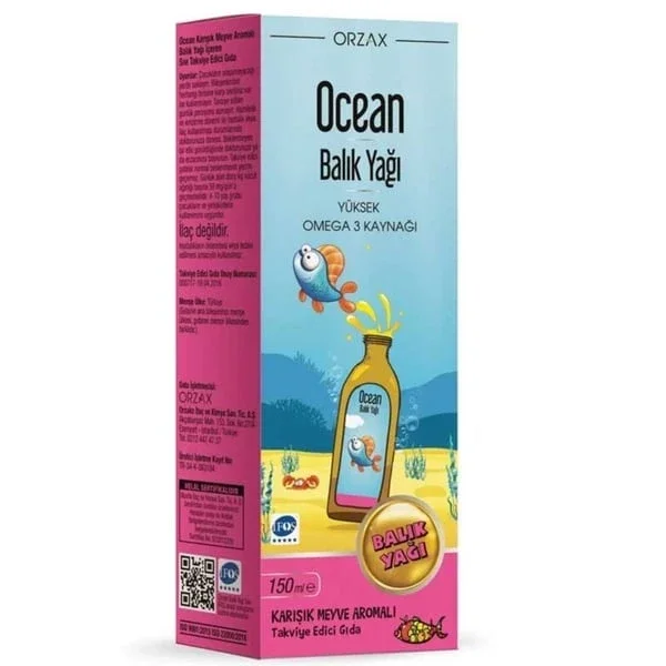 Orzax Ocean Omega-3 fish Oil Syrup Mixed Fruit Flavored 150 ml