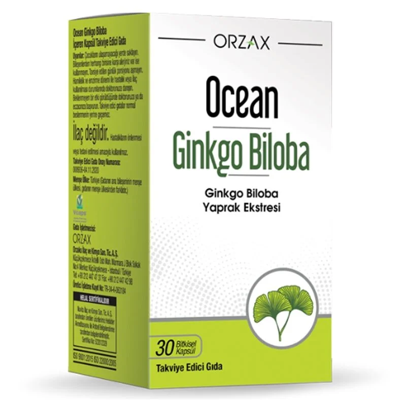 Orzax Ocean Ginkgo Biloba Supplementary Food 30 herbal Capsules