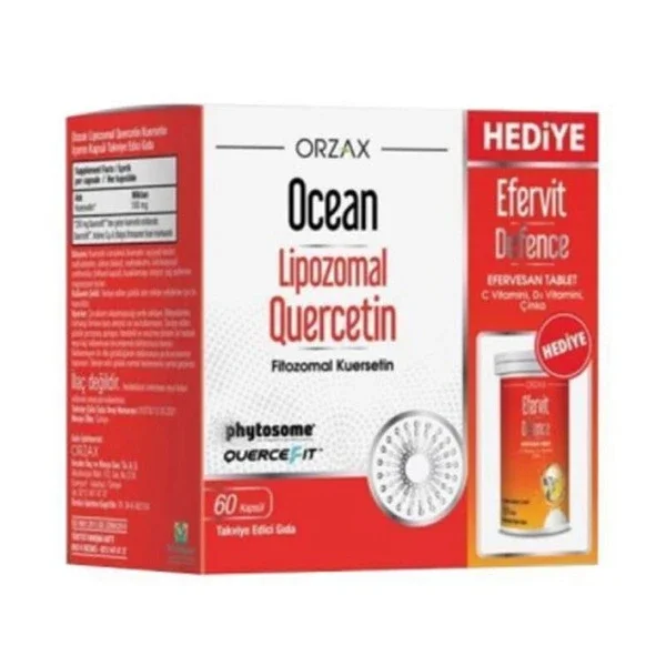 Orzax Ocean Lipozpmal Quercetin 60 capsules + Efervit Dfence 10 tablets Gift