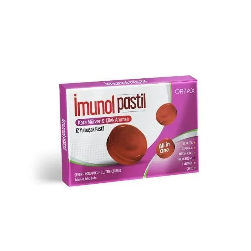 Orzax İmunol Black Elderberry Strawberry Flavored Food Supplement 12 pastilles