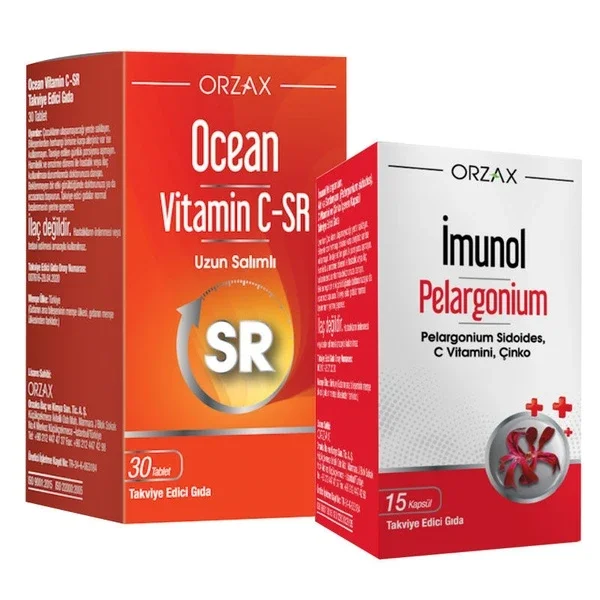 Orzax Ocean Vitamin C-sr 30 tablets + Imunol Pelargonium 15 capsules Food Supplement Gift