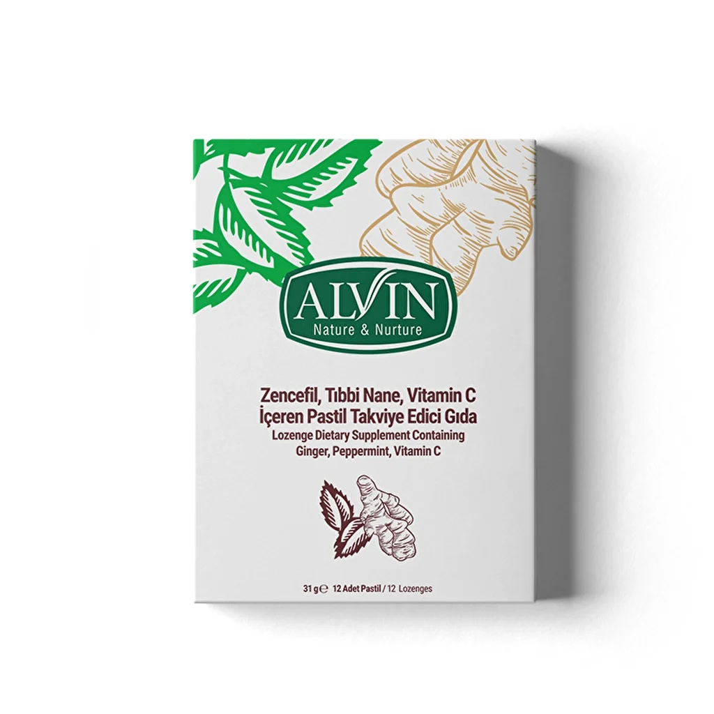 Alvin Ginger, Medicinal Mint, Vitamin C Containing Pastille Supplementary Food 12-pcs