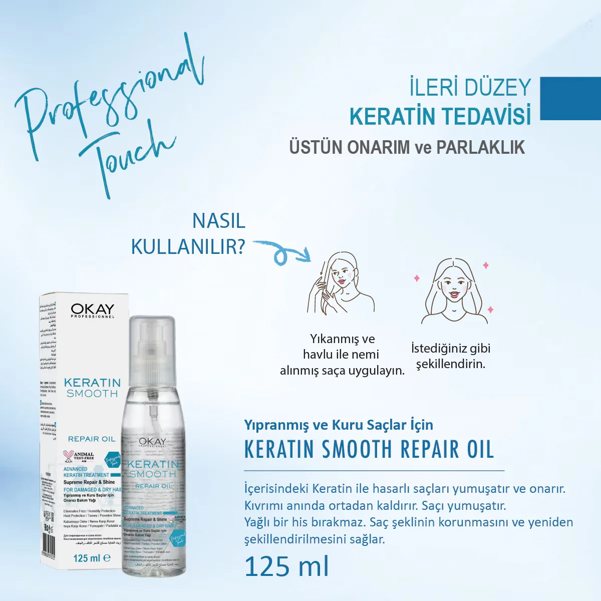 Okay Professionnel Keratin Glättendes Reparatur-Haarpflegeöl 125ml