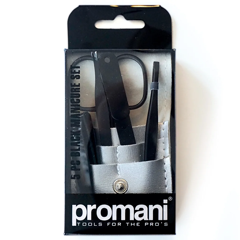 Promani 5-teiliges schwarzes Maniküre-Set für perfekte Nagelpflege