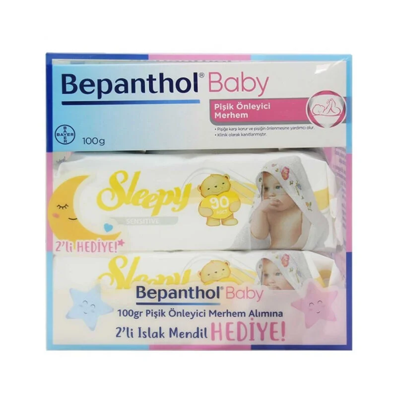 Bepanthol Baby Anti-rash Ointment 100 g + 2 pack Sleepy Sensitive Wet Towels 90 pack Gift