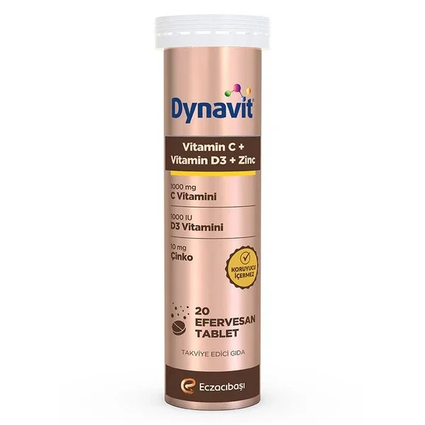 Dynavit Vitamin C+ Vitamin D3+ Zinc 20 effervescent Tablets