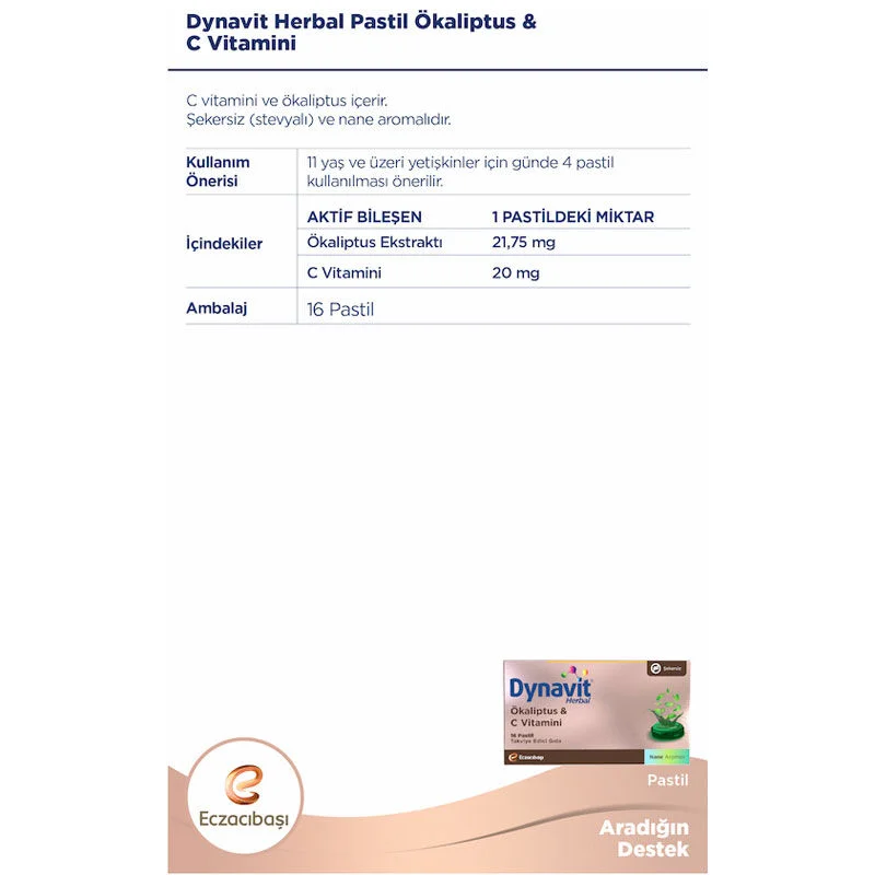 Dynavit 16 Lozenges Containing Herbal Menthol Flavor And Eucalyptus
