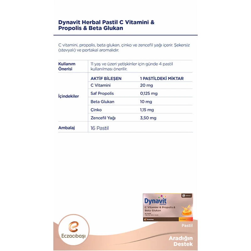 Dynavit Kräuter Vitamin C Pastillen mit Propolis &amp; Beta