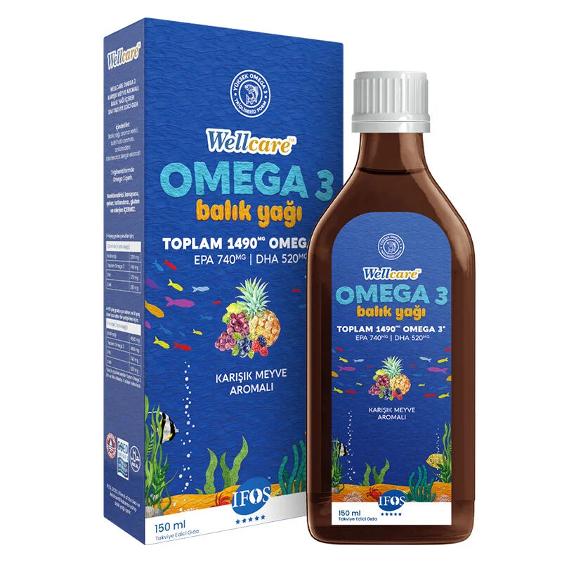 Омега-3 рыбий жир с натуральным вкусом смешанных фруктов 150 мл от Wellcare