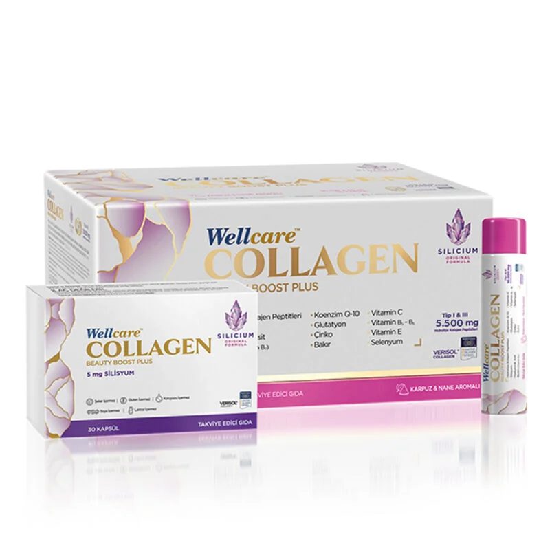 مكمل كولاجين بيوتي بوست 5.500 ملغ 30 أنبوب و30 كبسولة بنكهة البطيخ والنعناع من ويل كير Wellcare
