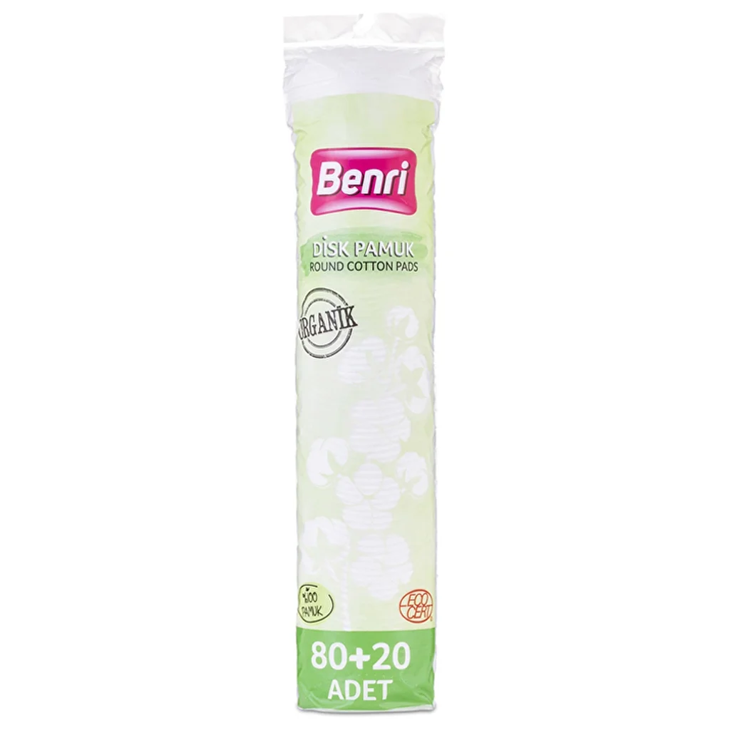 Benri Organic Makeup Remover Cotton Pads - 100% Cotton, 80+20 pcs