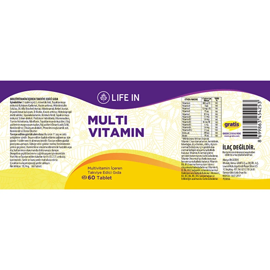 Life In Multivitamin Tabletten für Erwachsene - Immun- und Energieunterstützung