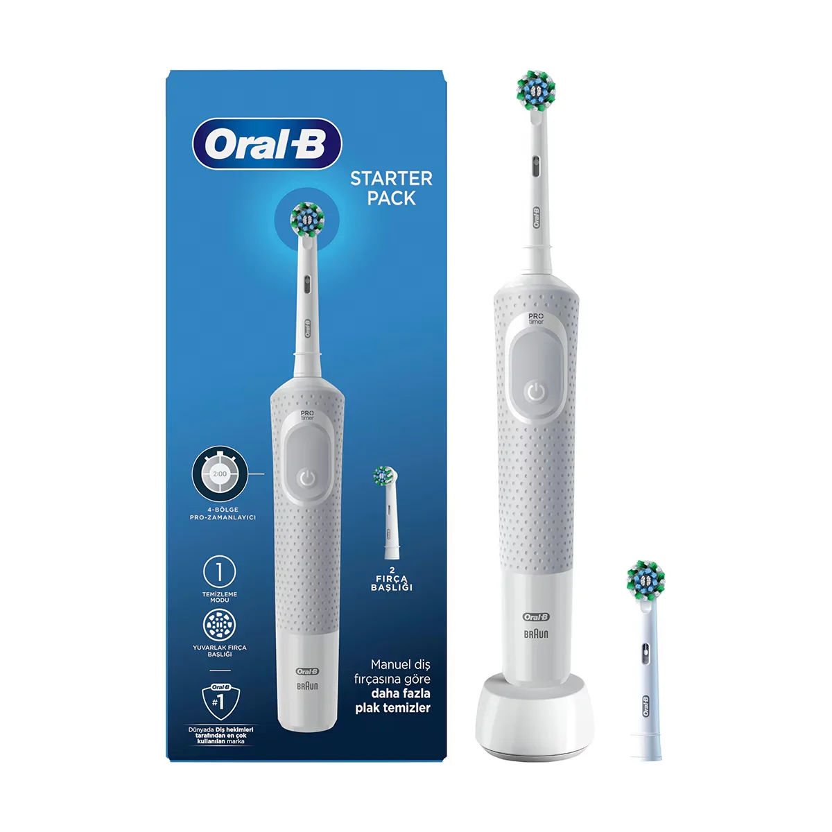 Oral-B D100 Grau Elektrische Zahnbürste + 2 Ersatzköpfe