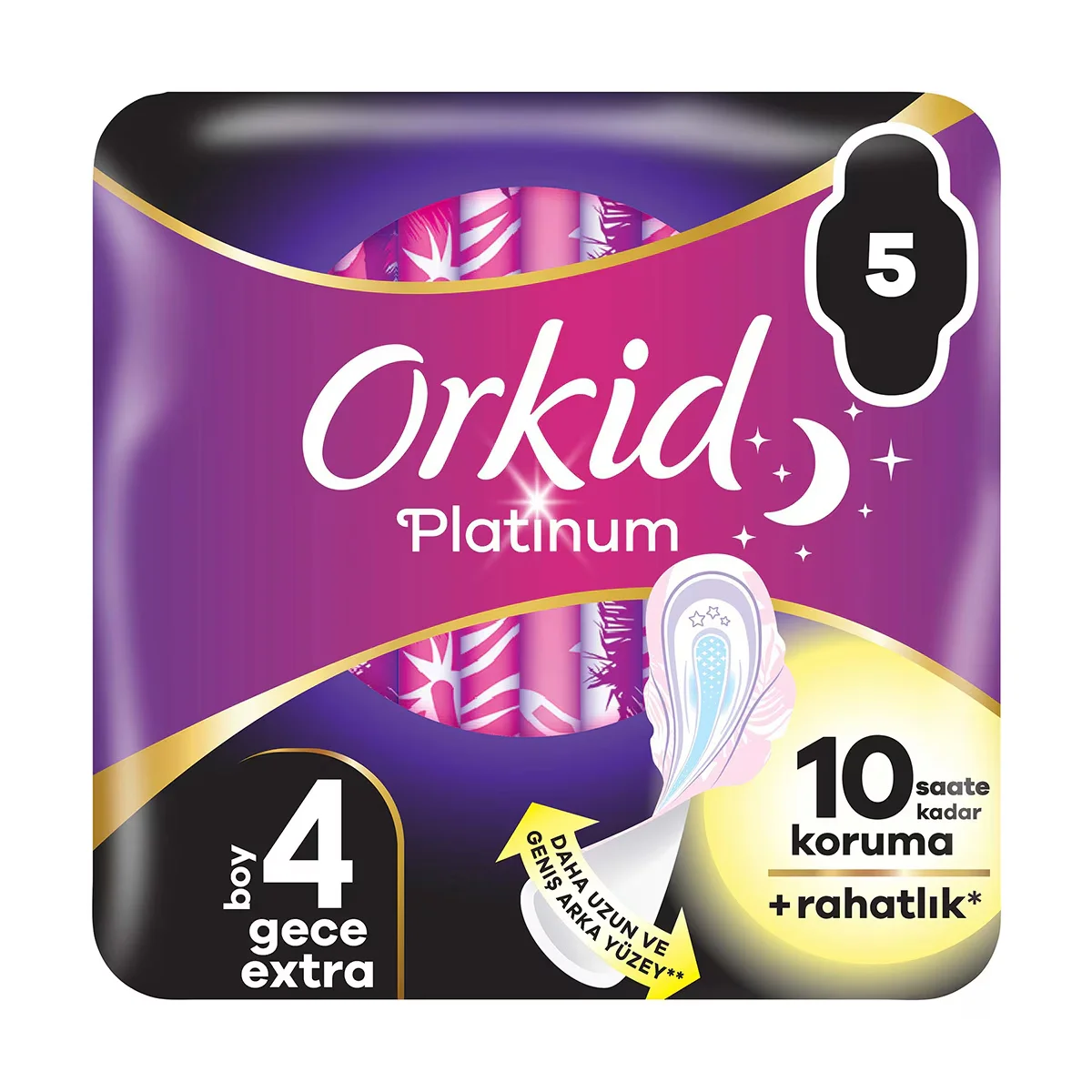 Orkid فوط أوركيد بلاتينيوم نايت إكسترا الصحية (مقاس 4) 5 قطع
